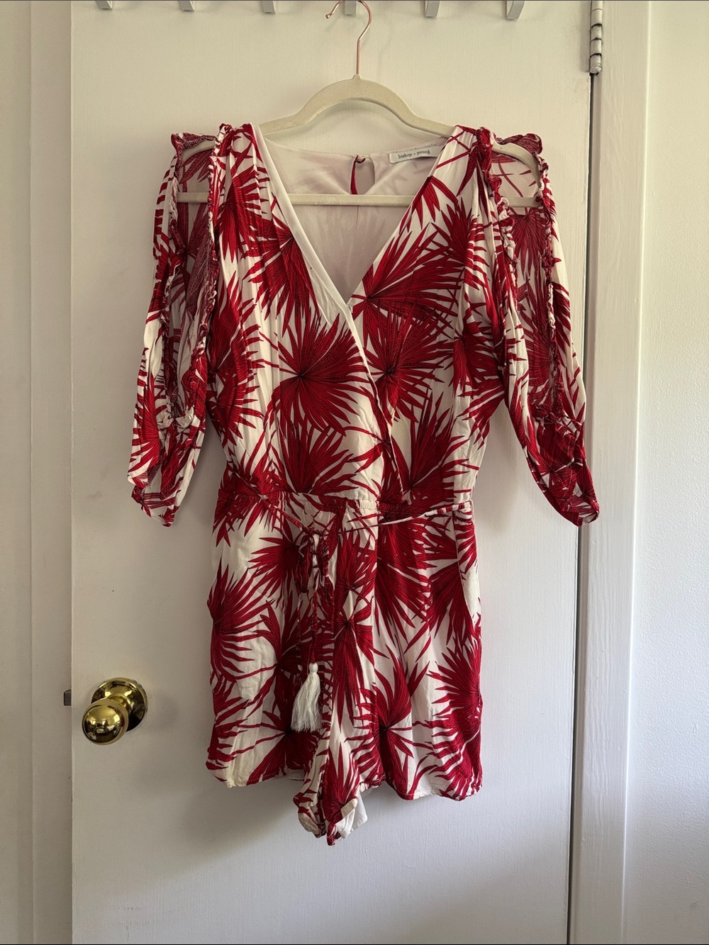 bishop + young White Romper with Red Palm Print